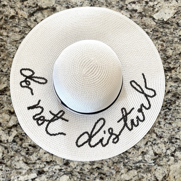 Accessories - SunHat “Do Not Disturb” White with Black Sequin Writing